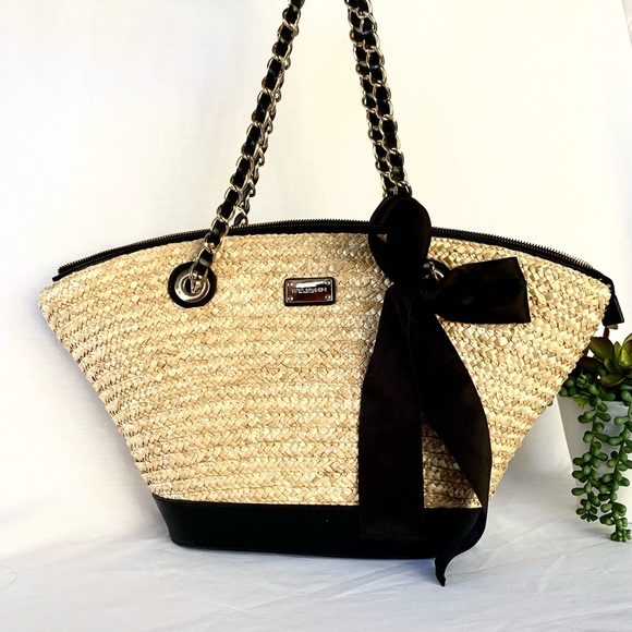 St. John Bags St John Straw Leather Tote Bag Poshmark